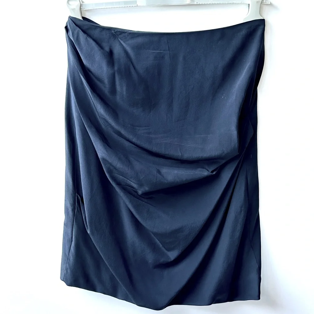 EUC Yoana Baraschi Anthropologie Silk Navy Draped pencil skirt, size 8